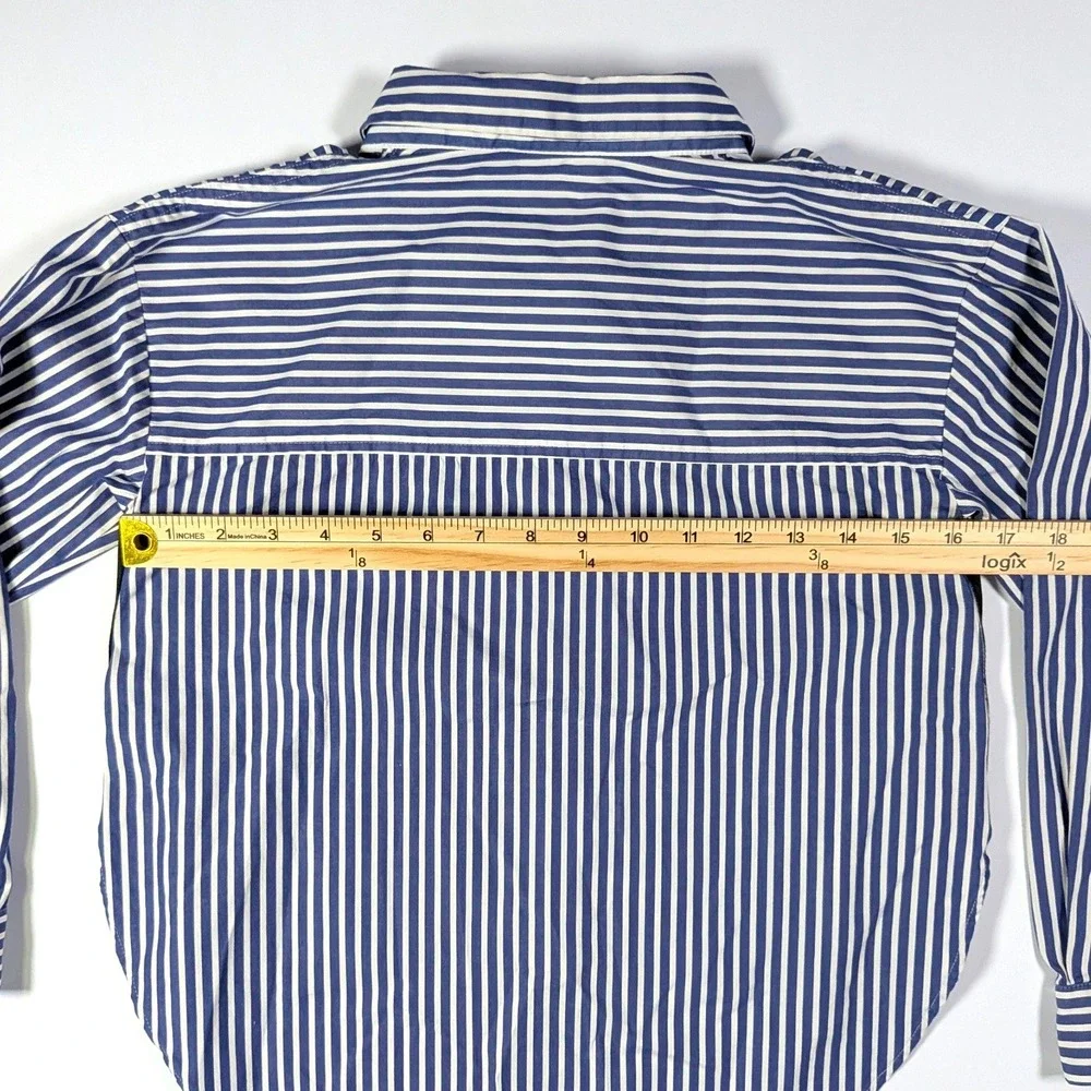 Reiss Danica Striped Cotton Shirt Blue Kids Button Down High Low Size 9-10Y